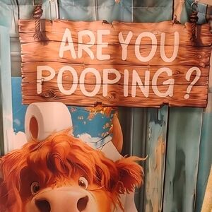 Funny 'Are You Pooping?' Bathroom Shower Curtain - Cow Design